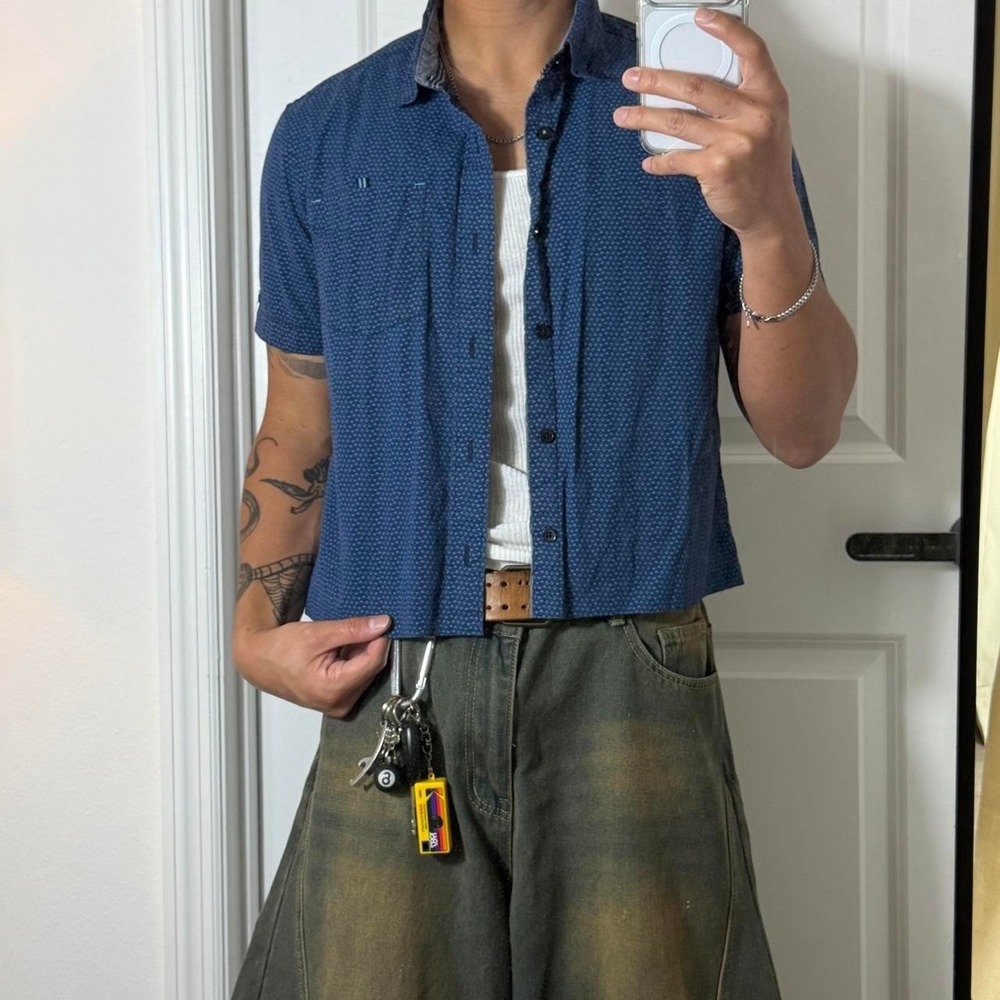 y2k picnic vintage cropped button up plaid shirt PL03